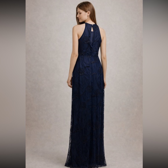 Aidan Mattox Midnight Blue sequins sleeveless Floral Maxi Dress - Picture 3 of 11